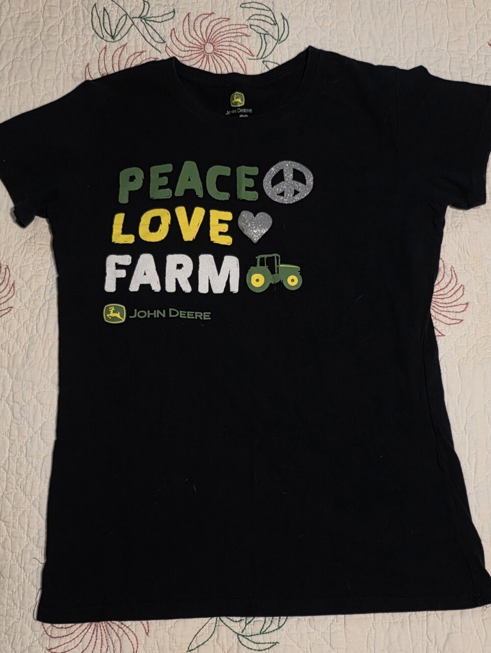 John Deere Black Short Sleeve "Peace Love Farm" Tee